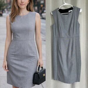 Max&Co Polyester Viscose Crewneck Sleeveless Gray Knee Length Dress S (6)